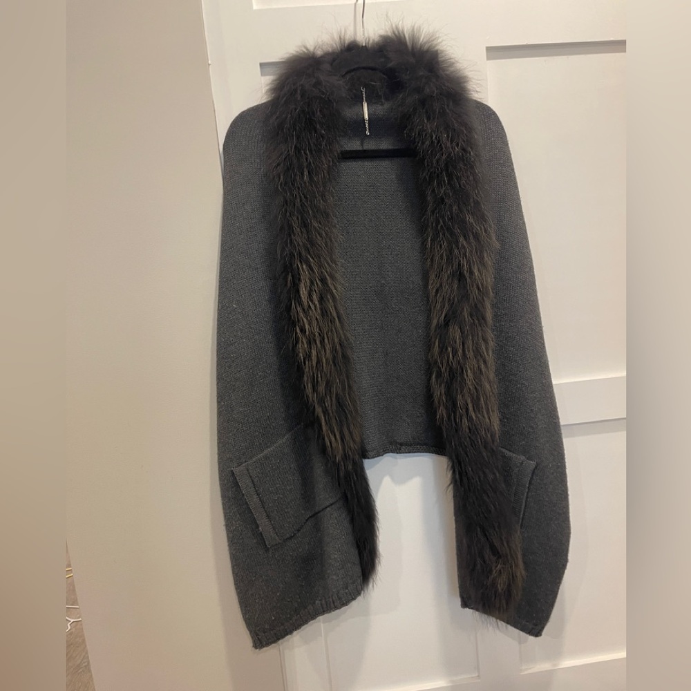 Gray Cape with Fur Trim
